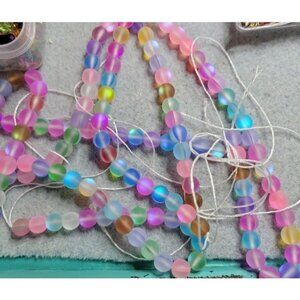 140 Pcs 8 mm Mermaid Glass Beads Bulk Matte Crystal Glass Beads Glass Frosted